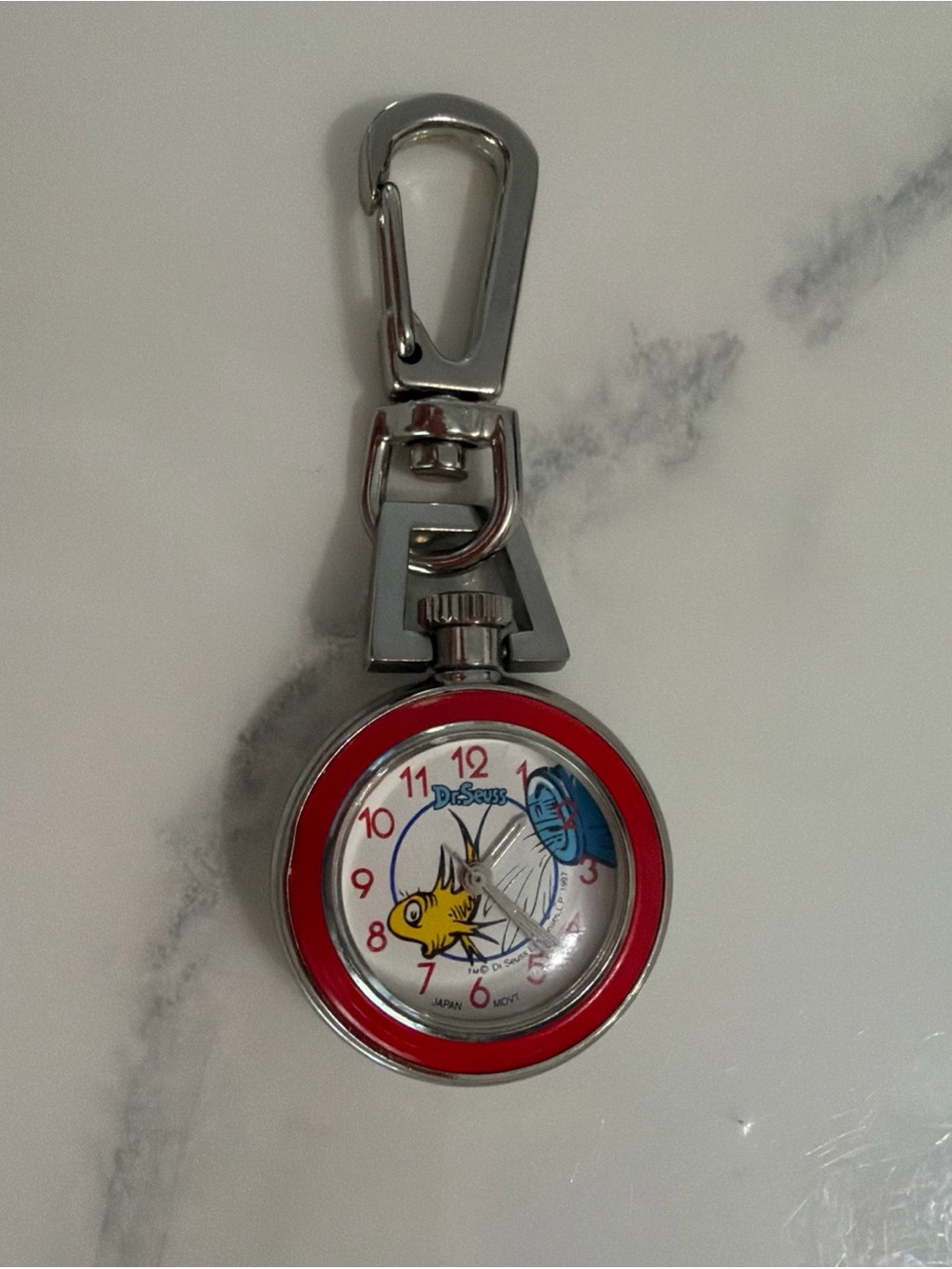 Dr. Seuss Red Clip-On Pocket Watch New Battery